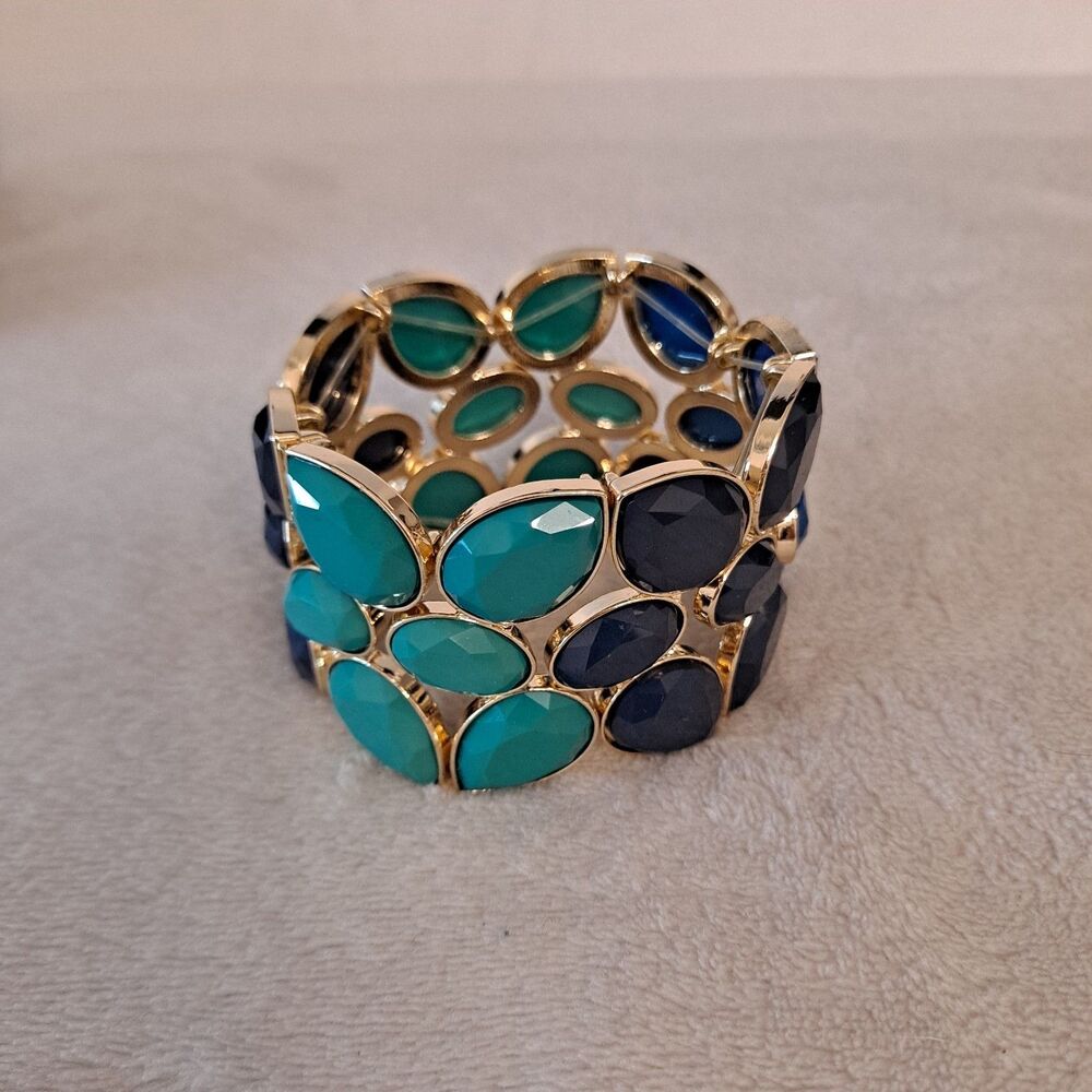 INC International Concepts Stretch Bracelet Goldtone Multi Blue - Picture 2 of 8